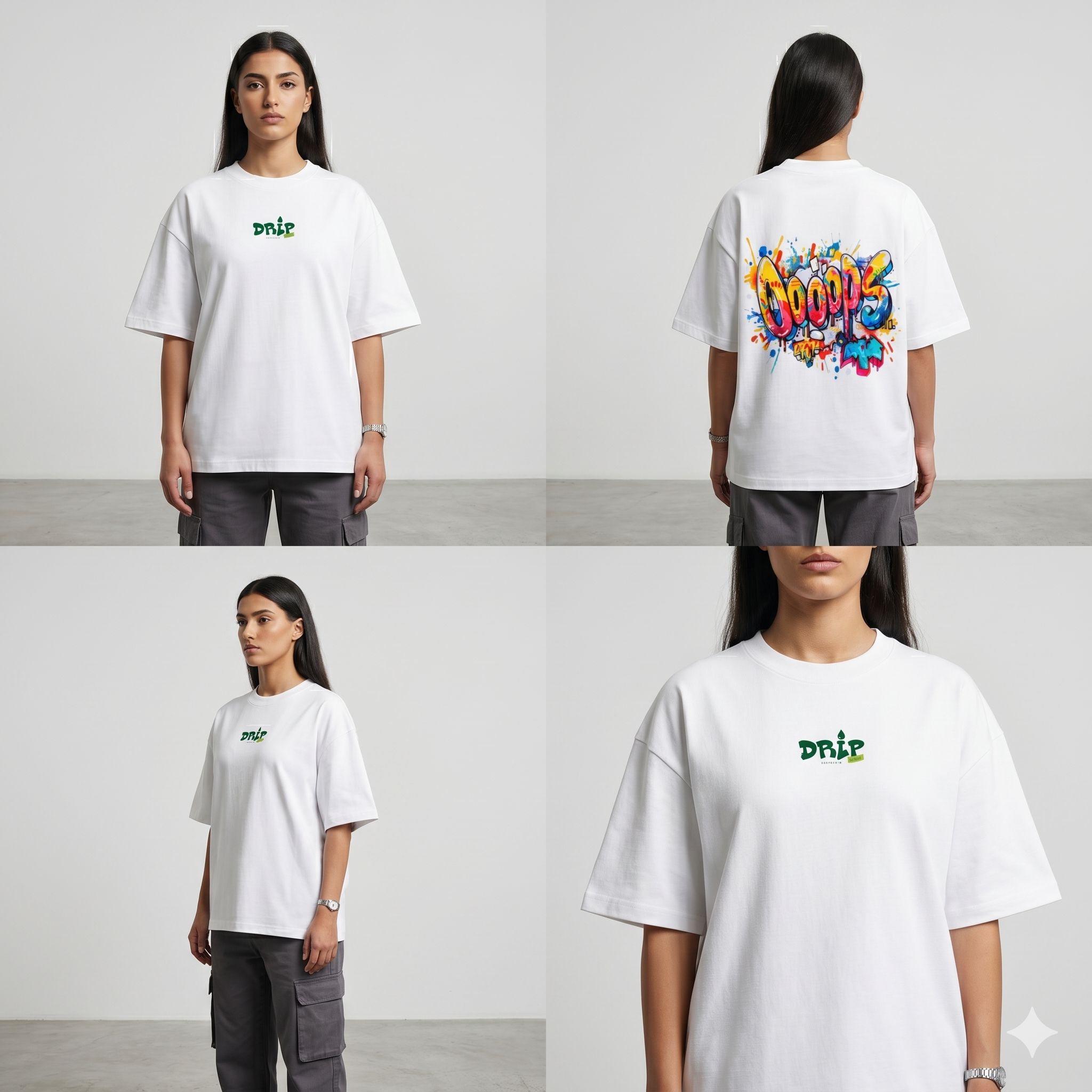 OOOPS - Female - White Drop Shoulder T-Shirt - Image 1