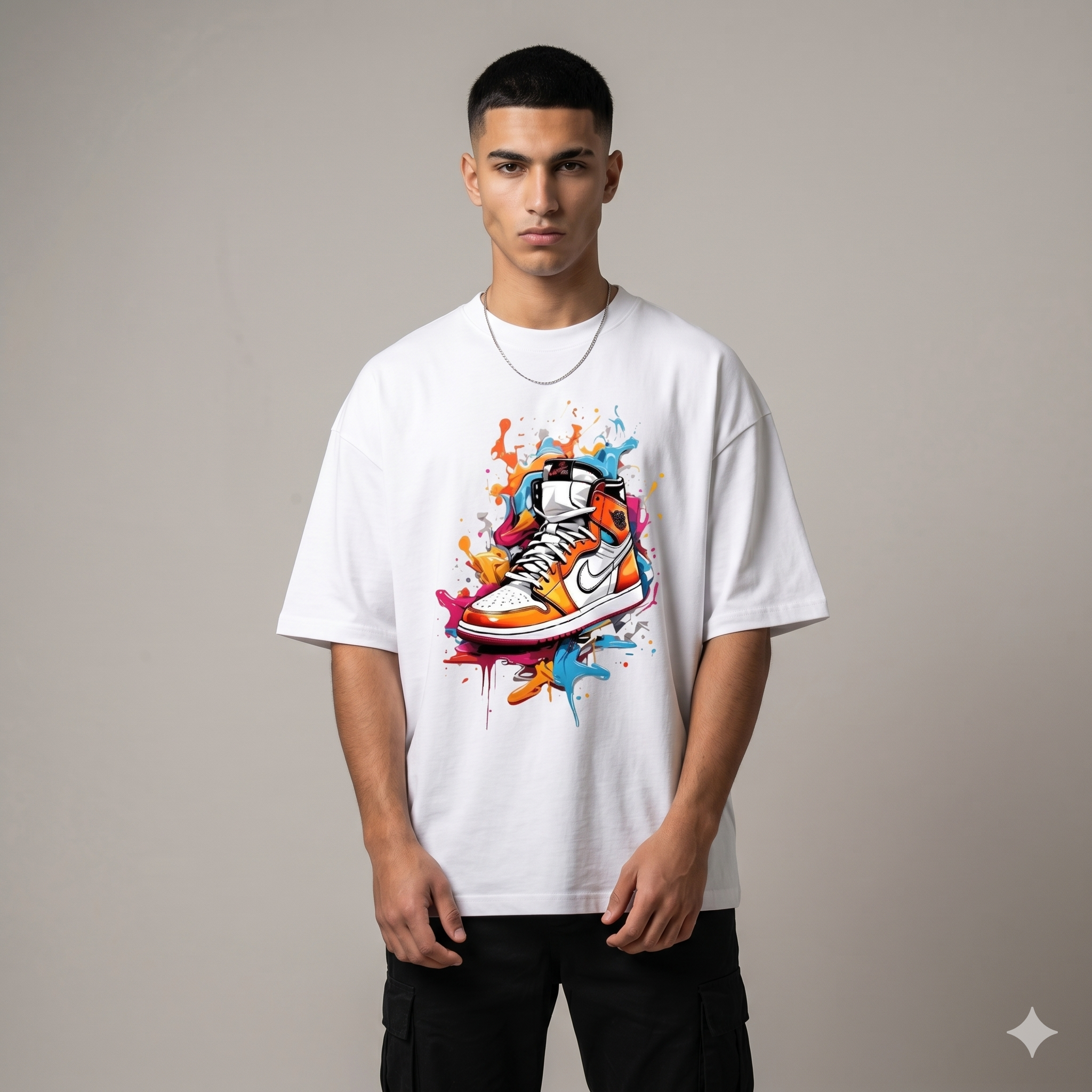 Sneakers - Male - White Drop Shoulder T-Shirt - Image 1